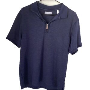 Geoffrey Beene Men's Large Blue  1/4 Zip Short Sleeve Pullover Collared